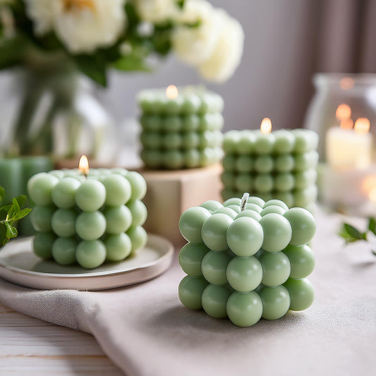 Green Bubble Amber Scented Soy Candle - 130g/150g | Relaxing Fragrance for Home & Office | Christmas Special (Pack of 2) - Serene Spark