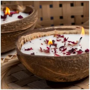 Premium Coconut Scented Candle with Floral Decoration – 100 - 150gm Soy Wax Candle (Pack of 2)